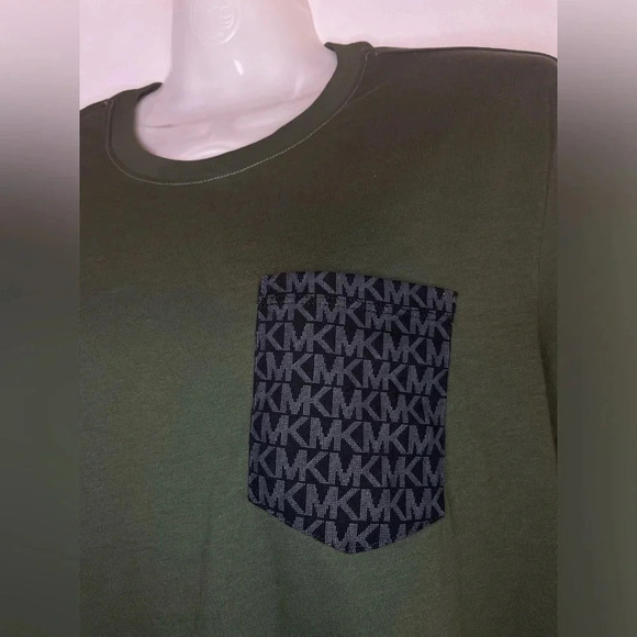 MK Michael Kors Army Green Crewneck Tee Shirt MK logo Prints Men Size Small - Picture 4 of 6